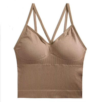 

Sexy Camisoles Women Padded Tank Top V-neck Seamless High Elastic Female Cross Vest