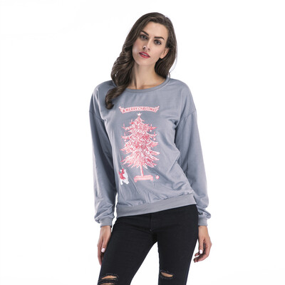 

Tailored Christmas Women O-Neck Long Sleeve Print Headband Solid Color Sweatershirt