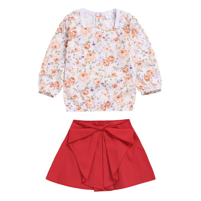 Print Long Sleeve Girls Clothes Set Spring Fashion Girl T-shirt Bow Skirt Set Toddler Floral T-shirt Girl Clothes