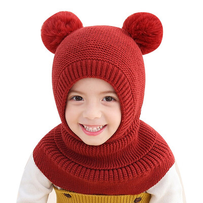 

Cute Child Knitted Hat Autumn Winter Kids Hats Ball Girls Boys Children Warm Caps Scarf Set Baby Bonnet Scarves
