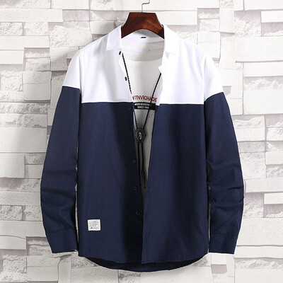 

Toponeto Mens Fashion Casual Stitching-color Turn-down Collar Shirt Long-Sleeved Tops