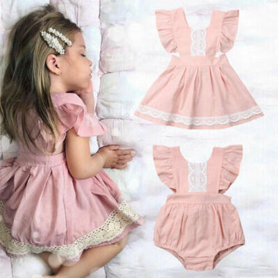 

US Infant Kid Baby Girl Sister Matching Ruffle Lace Romper Bodysuit Outfit Dress