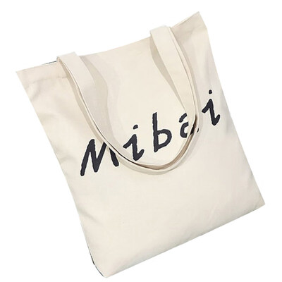 

Casual Women Simple Letter Print Canvas Shopping Bag Zip Tote Shoulder Handbag