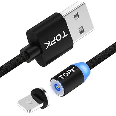 

R-Line1 USB 1M Magnetic Cable For iPhone Cable TOPK R-Line1 Upgraded Reflective Nylon Braided Cable LED Magnet USB Cable