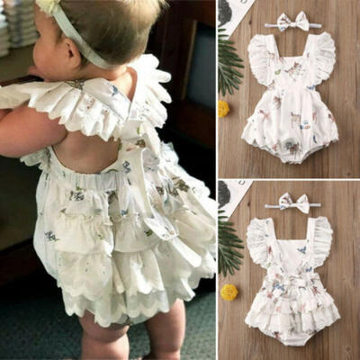 

AU Christmas Newborn Baby Girl Clothes Ruffle Lace Deer RomperHeadband Outfit