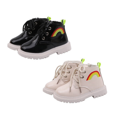 

Baby Girls Boys Lace-Up Shoes Winter Children Casual Leather Rainbow Print Martins Boots Walking Shoes