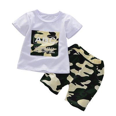 

2 Pcs Fashion Boy Short Sleeve T-shirt Tee Camouflage Elastic Waist Shorts Clothes Set