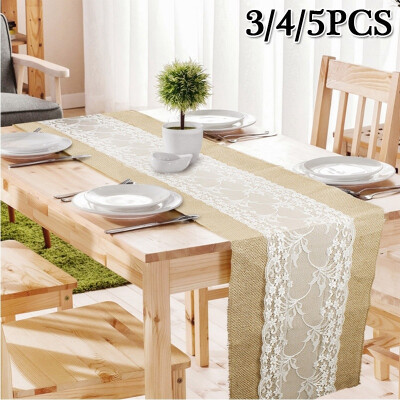 

345 Pcs Vintage Rustic Natural Lace Burlap Jute Table Hessian Table Cloth Rustic Wedding Table Decoration