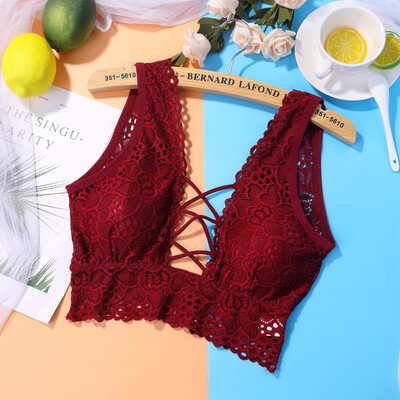 

Sexy Lace Beauty Back Cross Straps Without Steel Ring Adjustable Women Camisoles Lace Up Hollow Solid Underwear Female