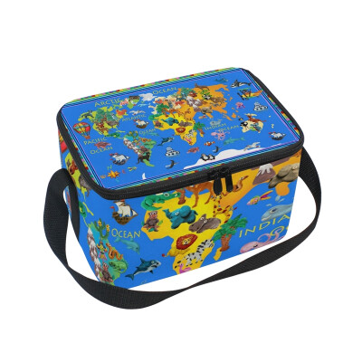 

ALAZA Lunch Box Insulated Lunch Bag Large Cooler Tote Bag Cartoon Animals Map for Men Women Girls Boys