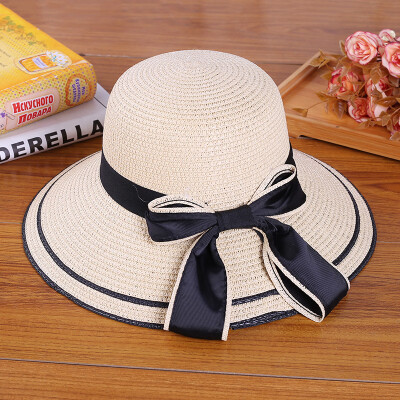 

Summer sun shading along the straw hat women travel Korean version of simple leisure folding hat bow sun hat