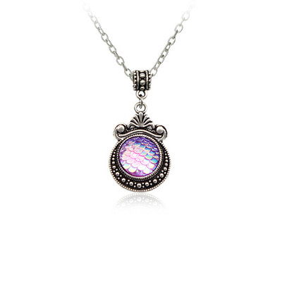 

1pcs Fish Scale Mermaid Necklace Beautifully Carved Magic Mirror Pendant Necklace for Womens Jewelry gift Colorful Gem