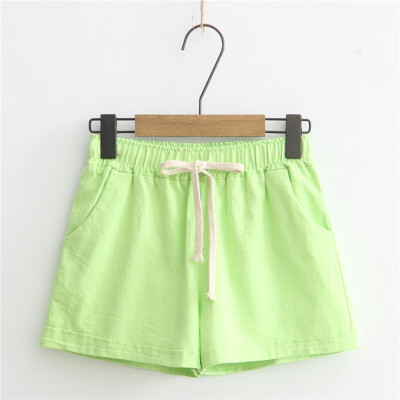 

New Pantalones Cortos Mujer Women Shorts Candy Color Casual Loose Cotton & Linen Straight Shorts