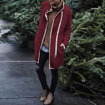 

Toponeto Fashion Women Velvet Zipper Long Sleeve Solid Tops Thicker OutwearJacket Coat