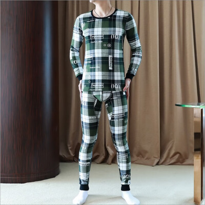 

Mens printed plush&thickened non downed warm underwear suit