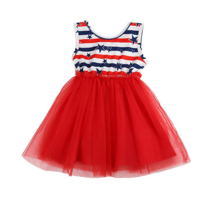 

WEIXINBUY 1-5Y Baby Girls Dress Striped Sleeveless Princess Party Kids Dresses