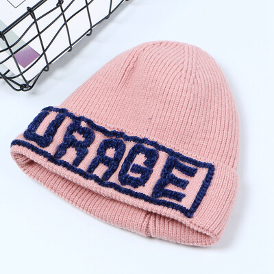 

New autumn&winter letter solid wool cap male&female warm hat simple edge all-in-one casual knitted cap