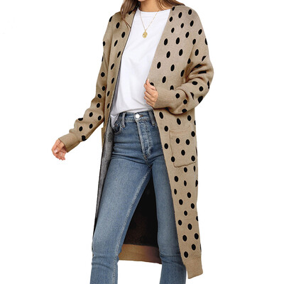 

Women Fashion Polka Dot Knited Sweaters Cardigan Long Sleeved Loose Pullovers Tops