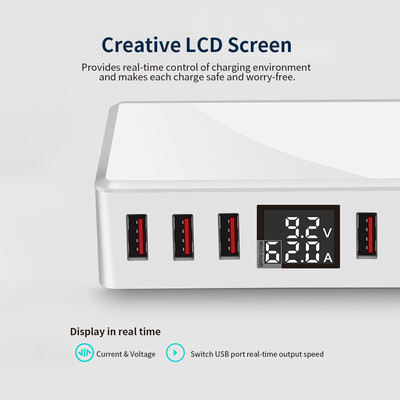 

WLX-T9 Intelligent Multi-port USB Fast Charger Adaptive LCD Display Six Ports Portable Quick Charge QC 30 100-240V
