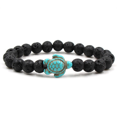 

Green Turquoise Turtle Volcanic Stone White Pine Variety Natural Stone Elastic Bracelet Unisex Pair Bracelet Hot Gift