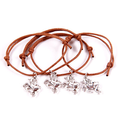 

4Pcs New Fashion Unicorn Wish Bracelets In Organza Bag Unicorn Horse Charm Leather Woven Bangle Wristband