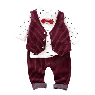 

Autumn Fashion infant clothing Baby Suit Baby Boys Clothes Gentleman Bow Tie Rompers Vest pants Baby Set