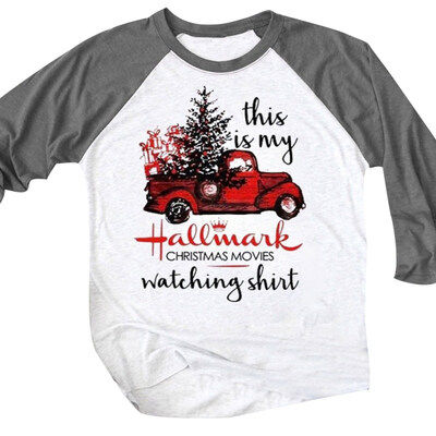 

Christmas Tree Car Letter Print Long Sleeve Crew Neck T-Shirt Casual Women Top