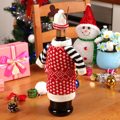 

Christmas Red Wine Cover Bottle Cover Indoor Decor Antler Hat Top Suit Decal