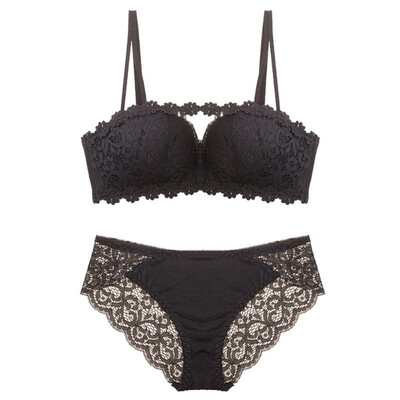 

Fashion Sexy Thick Section Gathered No Steel Ring Sunflower Lace Jacquard Bra Set