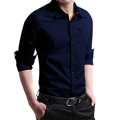 

Fashion Mens New Shirt Uniform Slim Business Shirt Pocket Decoration Army Green