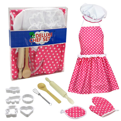 

〖Follure〗12pc Kids Cooking And Baking Set Kitchen Costume Pretend Role Play Kit Apron Hat