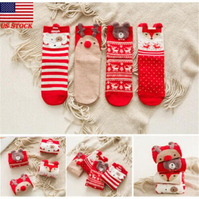 

USA Women Girls Cute Animal Christmas Cartoon Red Socks Cotton Short Warm Sock