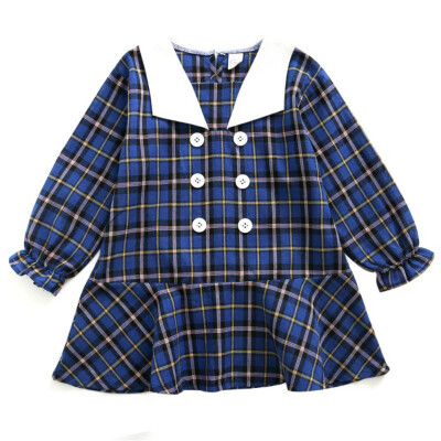 

Children Toddlers Girls Spring Long Sleeve Princess Sweet Cotton Cartoon Plaid Print Sweet Cute Dress Baby Girls Dress