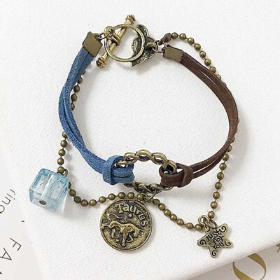 

European&American Constellations Bracelet Twelve Constellation Round Rope Bracelet Retro Personality Bracelet