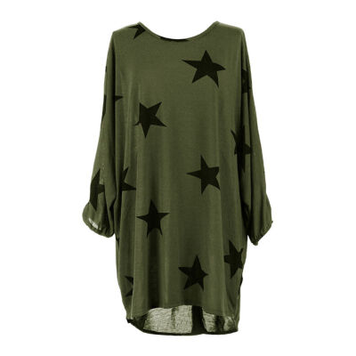 

T Shirt Autumn Women Casual Loose Star Print Cotton Blends Tees Long Sleeve Tops Plus Size