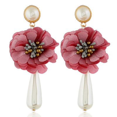 

Version Women Girl Fashion Pearl Petal Rose flower Earring For Girl Pearl Earrings