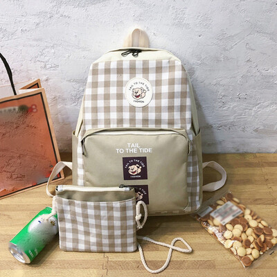 

Tailored Female Canvas Plaid Backpack Campus Student Bag Large Capacity Travel Backpack