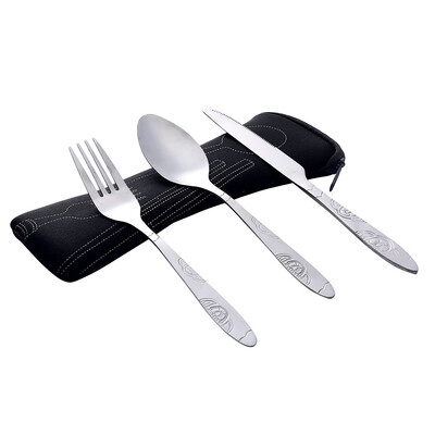 

Toponeto 3Pcs Stainless Steel Fork Spoon Tableware Travel Camping Cutlery Dinnerware BK