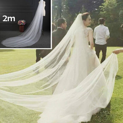 

2M Single Layer Lace Edge White Cathedral Wedding Veil Long Bridal Veil Wedding Accessories