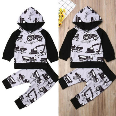 

UK Kids Toddler Baby Boys Plaid Hooded Tops Coat Long Pants Outfits Clothes 0-2T