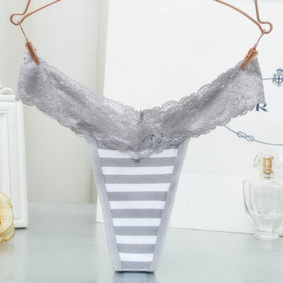 

Sexy Lace Thong Panties Low Waist Striped Briefs Women Uderwear Breathable G-String