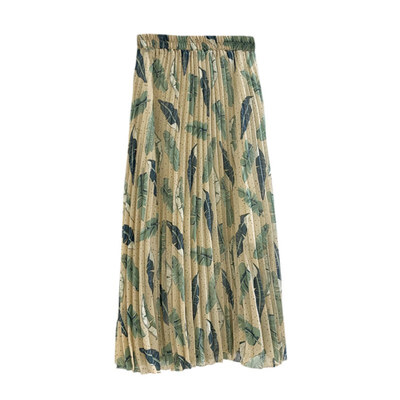 

Women Vintage Pleated Long Skirt Ladies Retro Floral Print Skirts High Eastic Waist Skirt Spring Summer Autumn Literary Style