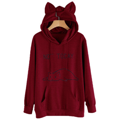 

Cosy Womens Printed Long Sleeve Hoodies Pullovers Fashion Cat Ear Hooded Sweatshirts Women Tops Female Clothes harajuku