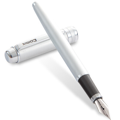 

Comix FP6200 metal pen ink pen gift 2 ink bag F tip sharp silver love silk series