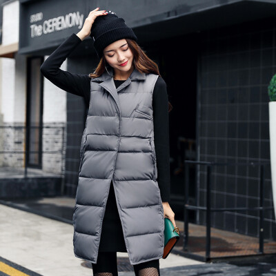 

2017 Women Winter Vest Waistcoat New Women Long Vest Sleeveless Jacket Suit Collar Down Cotton Warm Vest Female