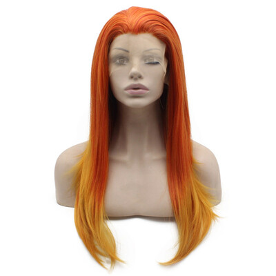 

Long Straight Reddish Blonde Ombre Lace Front Costume Party Wig