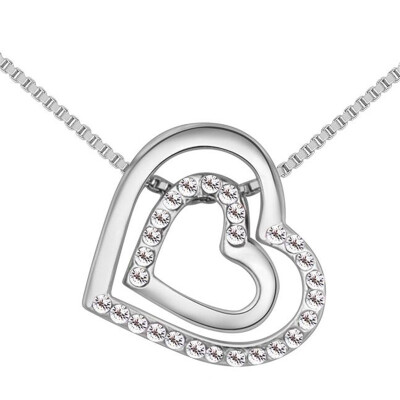 

Two Heart Necklace Box Chain Women Fashion Jewelry Crystal Pendants Accessories Anniversary Gift .26568