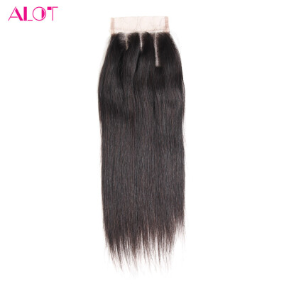 

ALOT Lace Closure Peruvian Straight Virgin Human Hair Closure With Baby Hair 8-20 " Natural Color 4"x4" Three Middle Free Part