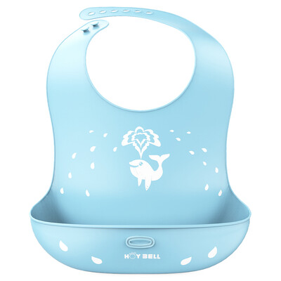 

HOY BELL baby bib childrens rice pocket waterproof silicone bib baby eating saliva pocket blue thick section