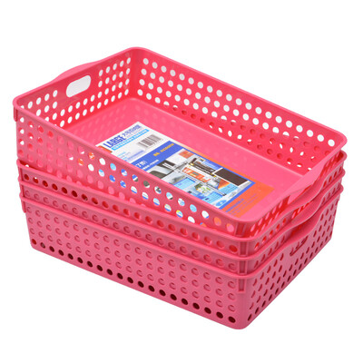 

JEKO&JEKO Plastic Storage Basket 4 Pack Snacks File Storage Basket Desktop Shelf Finishing Basket Large Baina Basket Blue SWB-5215